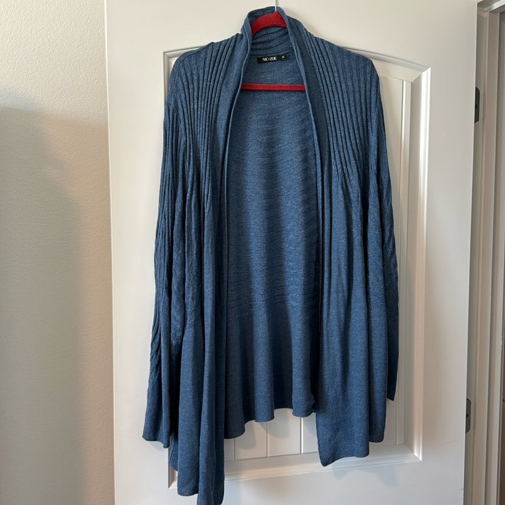 Nic + Zoe 3X, blue cardigan.
